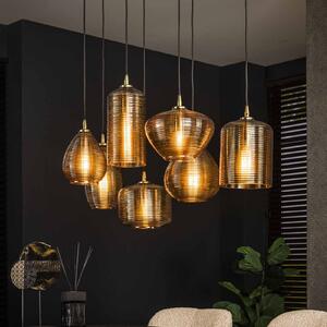 Zijlstra Stripeglass mix κρεμαστό φωτιστικό, 7-light, γυαλί, πορτοκαλί, ανθρακί, ρυθμιζόμενος, Σαλόνι / τραπεζαρία, Γυαλί