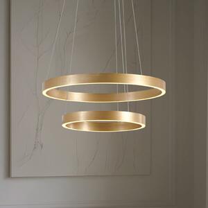 Lucande LED κρεμαστό φωτιστικό Yonam, Ø 60 cm, 2 φώτα, χρυσό, CCT, ρυθμιζόμενος, Χρυσό / Ορείχαλκου, Σαλόνι / τραπεζαρία, Μέταλλο, σύγχρονο