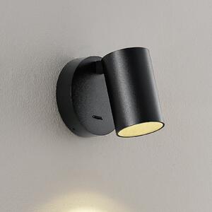 Deko-Light Επιτοίχιος προβολέας CAN TILT, μαύρος, Ø 10 cm μεταλλικός διακόπτης GU10, Μαύρο, Σαλόνι / τραπεζαρία, Αλουμίνιο, Στρογγυλό τοίχο