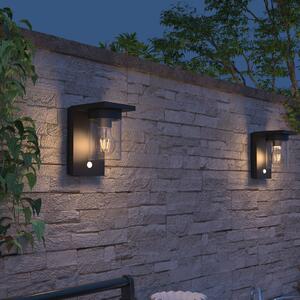 Calex Solar-LED-Außenwandleuchte Asti, αισθητήρας, IP44, μαύρο, Μαύρο, Πλαστικό, σύγχρονο