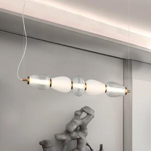 Viokef LED κρεμαστή λάμπα Shiny, μήκος 83 cm, διαφανές/λευκό, γυαλί, Διαφανές, Σαλόνι / τραπεζαρία, Γυαλί, σύγχρονο