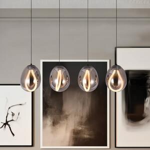 Viokef LED κρεμαστή λάμπα Melanie, μήκος 85 cm, καπνιστό γκρι, γυαλί 4 φύλλα., Γκρι, Σαλόνι / τραπεζαρία, Γυαλί