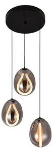 Viokef LED κρεμαστή λάμπα Melanie, Ø 41 cm, καπνιστό γκρι, γυαλί, 3 φτερά., Γκρι, Σαλόνι / τραπεζαρία, Γυαλί