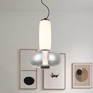 Viokef LED κρεμαστή λάμπα Avery, καπνιστό γκρι/λευκό, Ø 32 cm, γυαλί, Γκρι, Σαλόνι / τραπεζαρία, Γυαλί, σύγχρονο