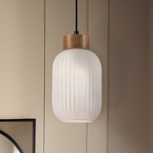 Lamkur Κρεμαστό φωτιστικό Harmony, Ø 14 cm, λευκό/ξυλό, γυαλί/ξύλο, ρυθμιζόμενος, Λευκό, Σαλόνι / τραπεζαρία, Γυαλί, Σκανδιναβικό