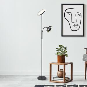 Globo Λάμπα δαπέδου LED Davyd, μαύρη, 178 cm, φως ανάγνωσης, ανεμιστήρας, ρυθμιζόμενος, Μαύρο, Σαλόνι / τραπεζαρία, Μέταλλο, σύγχρονο, Φως ανάγνωσης