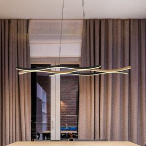 Globo LED κρεμαστή λάμπα Geronimo, μήκος 108 cm, μαύρο/εμφάνιση ξύλου, Μαύρο, Σαλόνι / τραπεζαρία, Αλουμίνιο, σύγχρονο