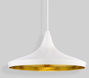 Tom Dixon LED κρεμαστό φωτιστικό Beat Wide, λευκό, Ø 36 cm, ορείχαλκος, ρυθμιζόμενος, Λευκό, Σαλόνι / τραπεζαρία, Ορείχαλκος, σχεδιασμός
