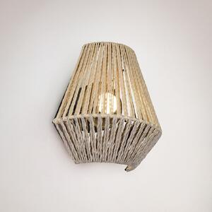 Reality Leuchten LED-Akku-Wandleuchte Lira, καφέ, νήμα χαρτιού, αφής, Υ 19 cm, ρυθμιζόμενος, Καφέ / Σκουριάς, υπνοδωμάτιο, Ύφασμα / Κλωστοϋφαντουργία
