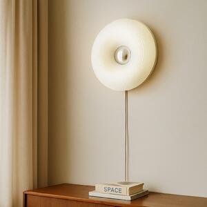 Lindby LED επιτραπέζια/επιτοίχια λάμπα Fjora, λευκό/χρώμιο, Ø 30 cm,, ρυθμιζόμενος, Λευκό, Σαλόνι / τραπεζαρία, Γυαλί, σχεδιασμός