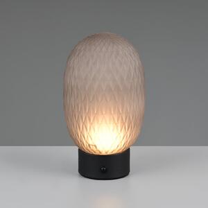 Trio Lighting LED-Ακουστική επιτραπέζια λάμπα Facette, καπνιστό γκρι, USB, γυαλί, ρυθμιζόμενος, Γκρι, Σαλόνι / τραπεζαρία, Γυαλί