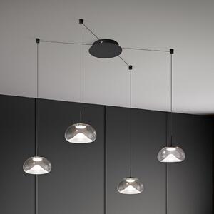 Fabas Luce LED κρεμαστή λάμπα Brena, 4 φτερά, διαφανές, γυαλί, CCT, ρυθμιζόμενη ένταση, ρυθμιζόμενος, Διαφανές, Σαλόνι / τραπεζαρία, Γυαλί, σύγχρονο