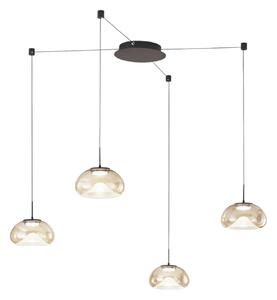Fabas Luce LED κρεμαστή λάμπα Brena, 4 φτερά, κονιάκ, γυαλί, CCT, ρυθμιζόμενη ένταση, ρυθμιζόμενος, Καφέ / Σκουριάς, Σαλόνι / τραπεζαρία, Γυαλί, σύγχρονο