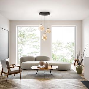Fabas Luce LED κρεμαστό φωτιστικό Deva, 3 φώτα, Ø 50 cm, κεχριμπαρένιο, CCT, ρυθμιζόμενη, ρυθμιζόμενος, Μπεζ, Σαλόνι / τραπεζαρία, Γυαλί, σύγχρονο