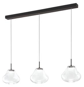 Fabas Luce LED κρεμαστό φωτιστικό Deva, 3 φτερά, 115 cm, διαφανές, CCT, ρυθμιζόμενο, ρυθμιζόμενος, Διαφανές, Σαλόνι / τραπεζαρία, Γυαλί, σύγχρονο