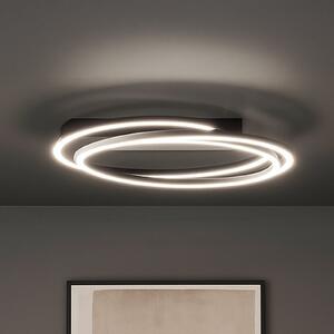 FISCHER & HONSEL LED φωτιστικό οροφής Kiku, Ø 56 cm, μαύρο άμμου, μέταλλο, CCT, ρυθμιζόμενος, Μαύρο, Σαλόνι / τραπεζαρία, Μέταλλο, σύγχρονο