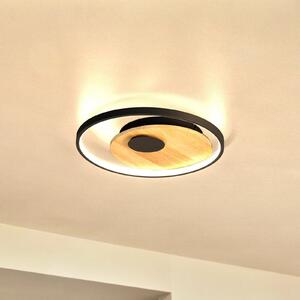FISCHER & HONSEL LED φωτιστικό οροφής Marit, Ø 40 cm, αμμοσκόρπιο μαύρο, μέταλλο/ξύλο, ρυθμιζόμενος, Μαύρο, Σαλόνι / τραπεζαρία, Μέταλλο, σύγχρονο