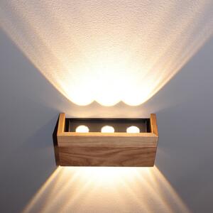 FISCHER & HONSEL LED-Wandlampe Shine-Wood, Breite 21 cm, Eiche/schwarz, Holz, Ξύλου, Σαλόνι / τραπεζαρία, Ξύλο