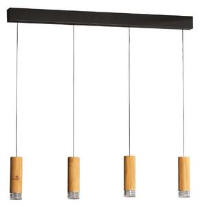 FISCHER & HONSEL LED κρεμαστή λάμπα Shine-Wood, 100 cm, δρυς/μαύρο, 4 φώτα., ρυθμιζόμενος, Ξύλου, Σαλόνι / τραπεζαρία, Ξύλο