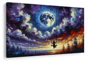 Πίνακας σε καμβά κορίτσι σε κούνια κάτω από το φεγγάρι