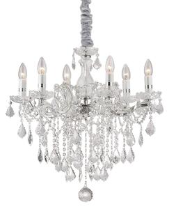 IDEAL LUX Πολυέλαιος Florian σε χρώμα χρωμίου, κρύσταλλο, 6 λάμπες, ρυθμιζόμενος, Μεταλλικό, Σαλόνι / τραπεζαρία, Γυαλί