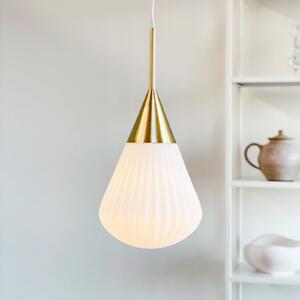 Dyberg Larsen Κρεμαστό φωτιστικό Ballon, Ø 21 cm λευκό/χάλκινο, ρυθμιζόμενος, Λευκό, Σαλόνι / τραπεζαρία, Γυαλί, σχεδιασμός