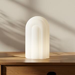 Lucande LED επιτραπέζια λάμπα Lunja, λευκή, γυαλί, 30 cm, CCT, ρυθμιζόμενος, Λευκό, Σαλόνι / τραπεζαρία, Γυαλί, σύγχρονο