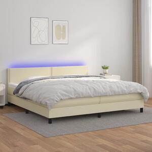 VidaXL Κρεβάτι Boxspring με Στρώμα & LED Κρεμ 200x200 εκ. Συνθ. Δέρμα