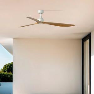 FARO BARCELONA Ανεμιστήρας οροφής Outwood, καφέ, DC, αθόρυβος, Ø 150 cm, IP44, Ξύλου, Σαλόνι / τραπεζαρία, Πλαστικό, Εξοχική κατοικία / Ρουστίκ