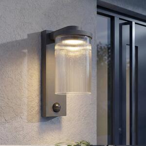 Lucande LED εξωτερική λάμπα τοίχου Beelia Sensor ανθρακί ραβδωτή, Μαύρο, Αλουμίνιο, σύγχρονο