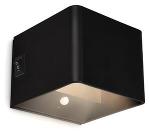 Briloner LED-Akku-Wandlampe Barro, μαύρο Πλάτος 8 cm Μέταλλο, αισθητήρας, Μαύρο, Διάδρομος, Μέταλλο, σύγχρονο, Πρίζα τοίχου πάνω/κάτω