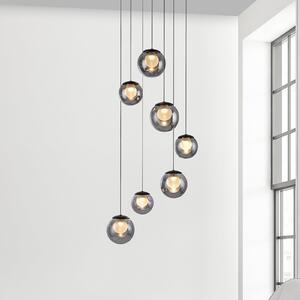 PURE LED κρεμαστό φωτιστικό Popup, γκρι/καπνιστό γκρι, Ø 40 cm, 7 φτερά., ρυθμιζόμενος, Γκρι, Σαλόνι / τραπεζαρία, Γυαλί