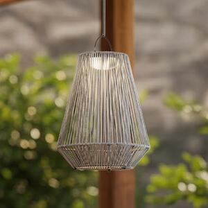 Lindby LED ηλιακή κρεμαστή λάμπα Austas, γκρι, Ø 32 cm, USB, IP54, ρυθμιζόμενος, Γκρι, Πλαστικό, σύγχρονο