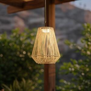 Lindby LED ηλιακή κρεμαστή λάμπα Austas, μπεζ, Ø 32 cm, USB, IP54, ρυθμιζόμενος, Μπεζ, Πλαστικό, σύγχρονο