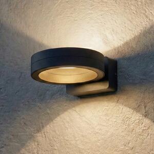 Lindby LED εξωτερικός φωτισμός τοίχου Selviro, ανθρακί, Ø 20cm, IP65, Μαύρο, Αλουμίνιο, σύγχρονο