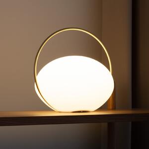 UMAGE LED φορητή επιτραπέζια λάμπα Orbit, λευκό/ορείχαλκος, IP44, CCT, ρυθμιζόμενος, Λευκό, Σαλόνι / τραπεζαρία, Πλαστικό, σχεδιασμός