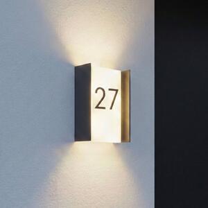 Lindby LED εξωτερική λάμπα τοίχου Selqa, αριθμός σπιτιού, ανθρακί, IP65, Μαύρο, Μέταλλο, σύγχρονο