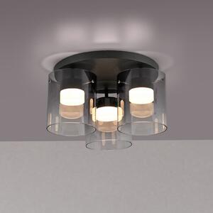 JUST LIGHT. GmbH Φωτιστικό οροφής LED Elio καπνιστό γυαλί, 3 φώτα, μαύρο, ρυθμιζόμενος, Γκρι, Σαλόνι / τραπεζαρία, Γυαλί, σύγχρονο