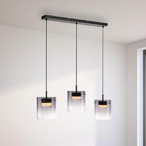 JUST LIGHT. GmbH Κρεμαστό φωτιστικό LED Elio, καπνιστό γυαλί, 3 φώτα, μαύρο, ρυθμιζόμενος, Γκρι, Σαλόνι / τραπεζαρία, Γυαλί, σύγχρονο