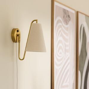 Globen Lighting Φωτιστικό τοίχου Lou Bouclé, λευκό/ορείχαλκος, ύφασμα, Λευκό, Σαλόνι / τραπεζαρία, Ύφασμα / Κλωστοϋφαντουργία, σχεδιασμός