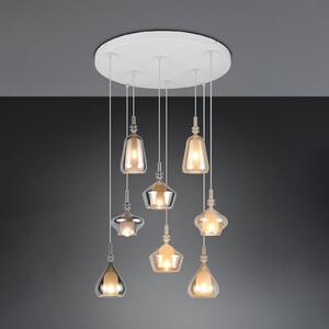 Trio Lighting Κρεμαστό φωτιστικό Aldea, Ø 60 cm, λευκό/κεχριμπάρι/χρώμιο, γυαλί, 8 φτερά., ρυθμιζόμενος, Μπεζ, Σαλόνι / τραπεζαρία, Γυαλί