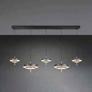 Trio Lighting Κρεμαστή λάμπα LED Keaton, μαύρο/χρυσό 140 cm CCT, 5 φτερά., ρυθμιζόμενος, Μαύρο, Σαλόνι / τραπεζαρία, Μέταλλο
