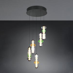 Trio Lighting Κρεμαστή λάμπα LED Minerva, Ø 42 cm, πολύχρωμη, γυαλί, CCT, 5 φτερά., ρυθμιζόμενος, Πολύχρωμο, Σαλόνι / τραπεζαρία, Γυαλί