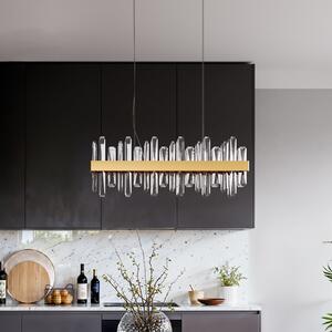 By Rydéns Rydens LED κρεμαστή λάμπα Triumph Bar, 80 cm, ορείχαλκος, διαφανής, Διαφανές, Σαλόνι / τραπεζαρία, Γυαλί, σύγχρονο