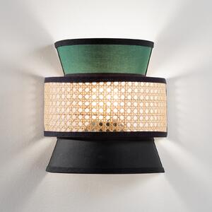 Luce Ambiente Design Φωτιστικό τοίχου Gazebo, πράσινο/μαύρο/φυσικό, 24 cm, ύφασμα/ρατάν, ρυθμιζόμενος, Πράσινο, Σαλόνι / τραπεζαρία, Ύφασμα / Κλωστοϋφαντουργία