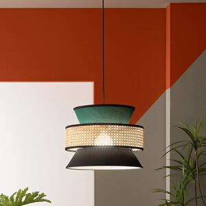Luce Ambiente Design Κρεμαστό φωτιστικό Gazebo, πράσινο/μαύρο/φυσικό, Ø 40 cm, ύφασμα/ρατάν, ρυθμιζόμενος, Πράσινο, Σαλόνι / τραπεζαρία, Ύφασμα / Κλωστοϋφαντουργία