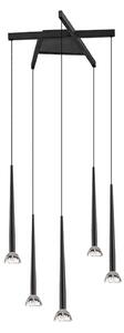 Viokef Κρεμαστή λάμπα LED Rina, μαύρη/διαφανής, Ø 51 cm, μέταλλο, 5 φτερά., Μαύρο, Σαλόνι / τραπεζαρία, Μέταλλο, σύγχρονο