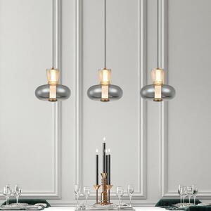 Viokef Κρεμαστό φωτιστικό LED Sire, μήκος 92 cm, γυαλί καπνιστό/μπρονζέ, 3 φτερά., Γκρι, Σαλόνι / τραπεζαρία, Μέταλλο