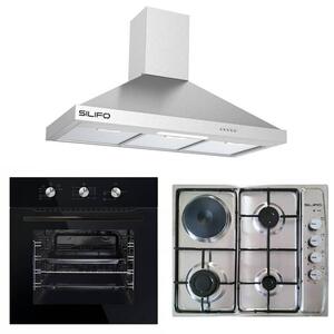 ΣΕΤ ΦΟΥΡΝΟΣ ΥΓΡΑΕΡΙΟΥ SF6090 ΜΑΥΡΟ + ΕΣΤΙΑ ΜΙΚΤΗ SF6100 INOX (3 ΥΓΡΑΕΡΙΟΥ + 1 ΗΛΕΚΤΡΙΚΟ) + ΑΠΟΡΡΟΦΗΤΗΡΑΣ ΚΑΜΙΝΑΔΑ SF6618 INOX 90