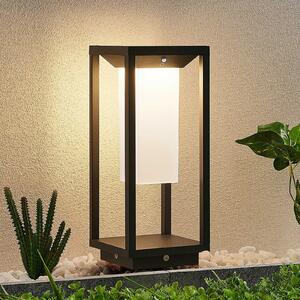 Lucande LED ηλιακό φωτιστικό βάθρο Eliel, 34 cm, ανθρακί, IP54, Μαύρο, Γυαλί, σύγχρονο, Εξωτερικό βάθρο